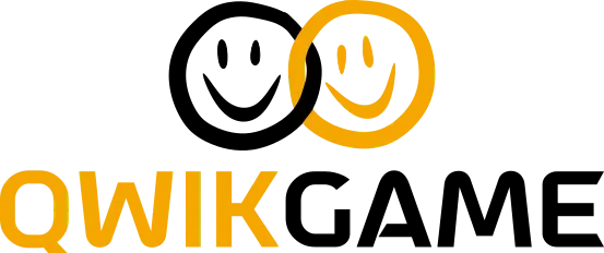 logo of 2 linked wonky smilies over QWIKGAME