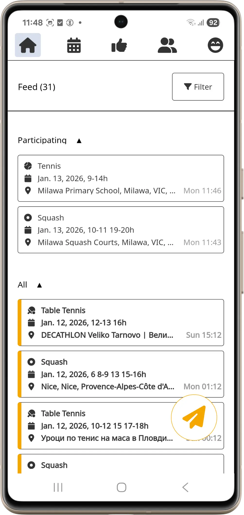 A screen-shot of the QWIKGAME feed